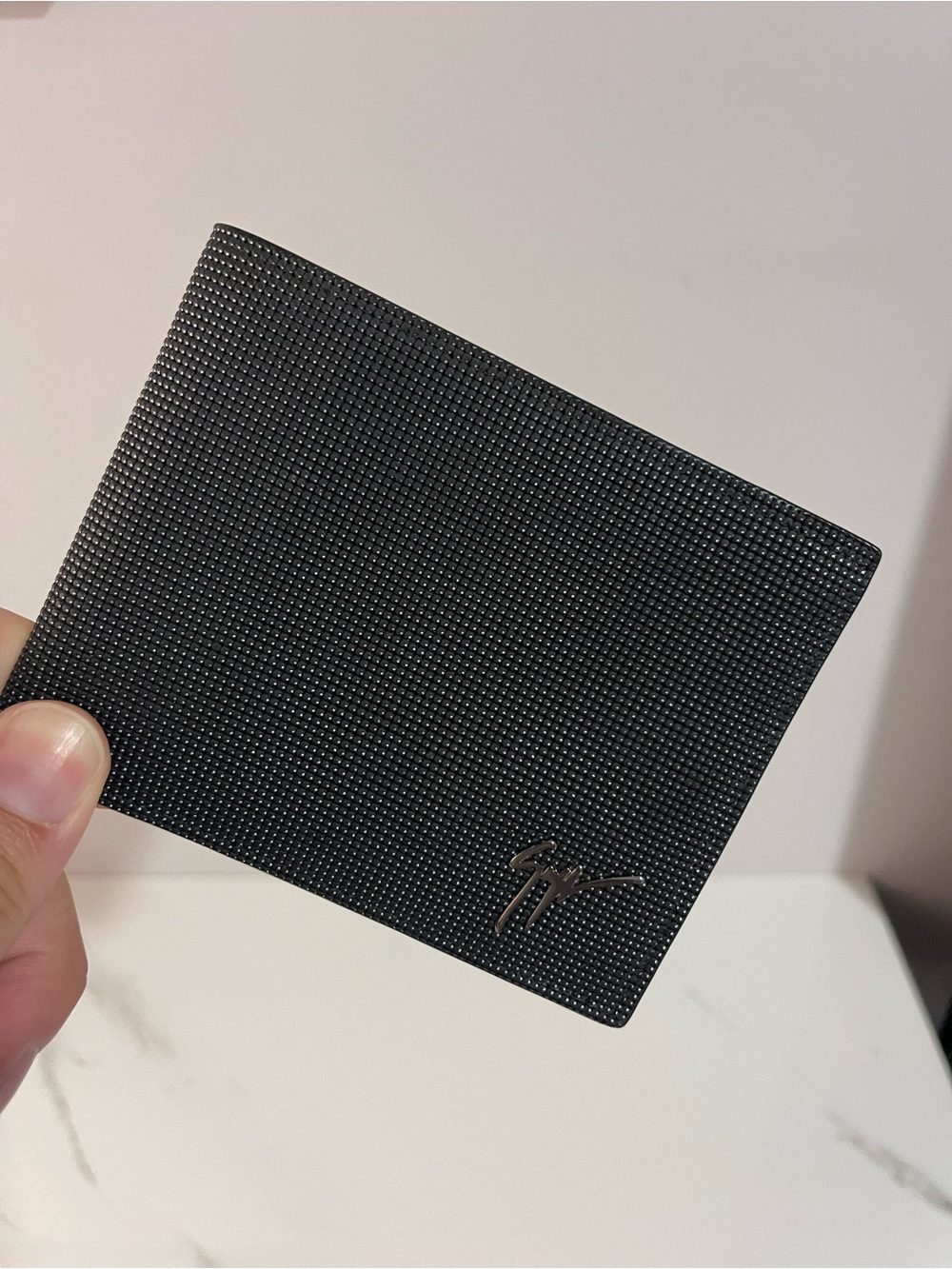 Giuseppe Zanotti Black Textured Bi-Fold Wallet with Metal Signature